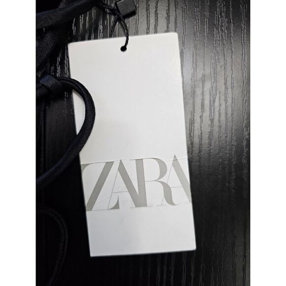 Zara Open Criss Cross Tie Back Crop Top Black Size Medium - Picture 7 of 7